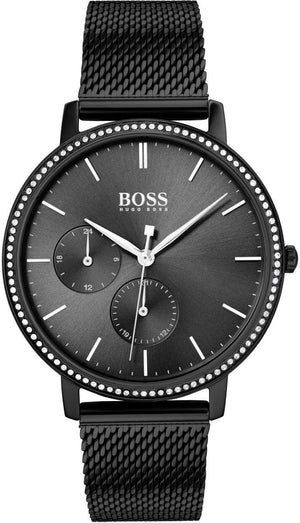 Hugo Boss Infinity Black Dial Black Mesh Bracelet Watch for Women -1502521