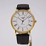 Longines Presence 25.5mm Automatic White Dial Black Leather Strap Watch for Women - L4.921.2.11.2