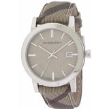 Burberry The City Beige Dial Chequered Brown Leather Strap Watch for Women - BU9029