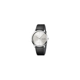 Calvin Klein Minimal Silver Dial Black Leather Strap Watch for Men - K3M211CY