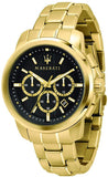 Maserati Successo 44mm Black Dial Gold Stainless Steel Strap Watch For Men - R8873621013