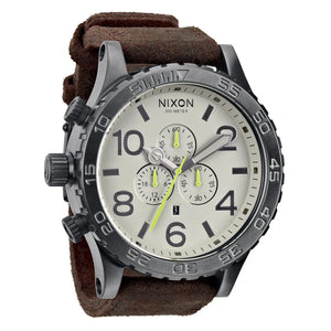 Nixon 51-30 Chronograph Beige Dial Brown Leather Strap Watch for Men - A124-1388