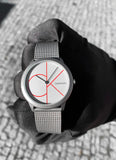 Calvin Klein Minimal White Dial Silver Mesh Bracelet Watch for Women - K3M52152