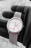 Calvin Klein Minimal White Dial Silver Mesh Bracelet Watch for Women - K3M52152