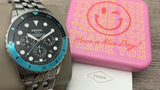 Fossil watch with blue bezel & Thank You box - HQ720