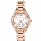 Michael Kors Sage Three-Hand Mother of Pearl White Dial Rose Gold Steel Strap Watch for Women - MK4806