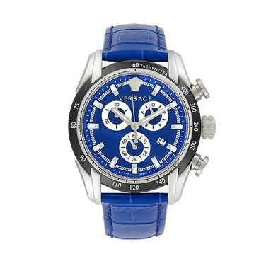 Versace V-Ray Chronograph Quartz Blue Dial Blue Leather Strap Watch for Men - VE2I00721