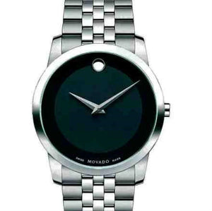 Movado Museum Classic Black Dial Silver Steel Strap Watch for Men - 0607199