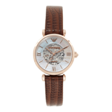 Emporio Armani Meccanico Skeleton Mother of Pearl Dial Brown Leather Strap Watch For Women - AR1993