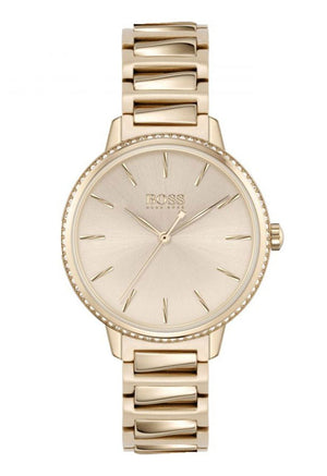 Hugo Boss Signature Gold Dial Gold Stainless Steel Strap Watch for Women - 1502540