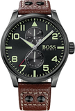 Hugo Boss Aeroliner Maxx Black Dial Brown Leather Strap Watch For Men - 1513079