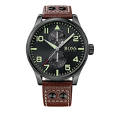 Hugo Boss Aeroliner Maxx Black Dial Brown Leather Strap Watch For Men - 1513079