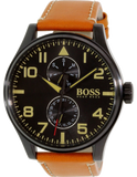 Hugo Boss Aeroliner Maxx Chronograph Black Dial Brown Leather Strap Watch For Men - HB1513082