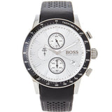 Hugo Boss Rafale Chronograph Quartz Silver Dial Black Leather Strap Watch For Men - 1513403