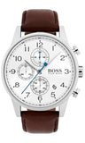 Hugo Boss Navigator White Dial Brown Leather Strap Watch for Men - 1513495