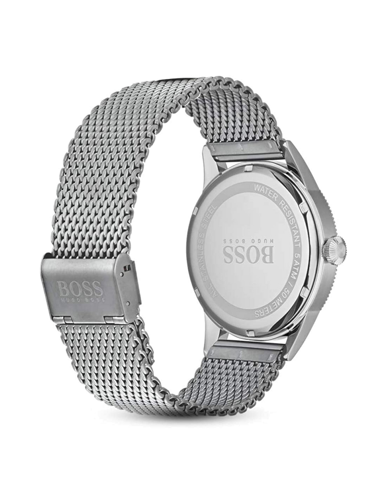 Hugo Boss Legacy Grey Dial Silver Mesh Bracelet Watch for Men - 1513673