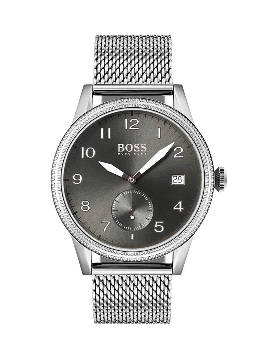 Hugo Boss Legacy Grey Dial Silver Mesh Bracelet Watch for Men - 1513673