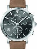 Hugo Boss Spirit Grey Dial Brown Leather Strap Watch for Men - 1513691