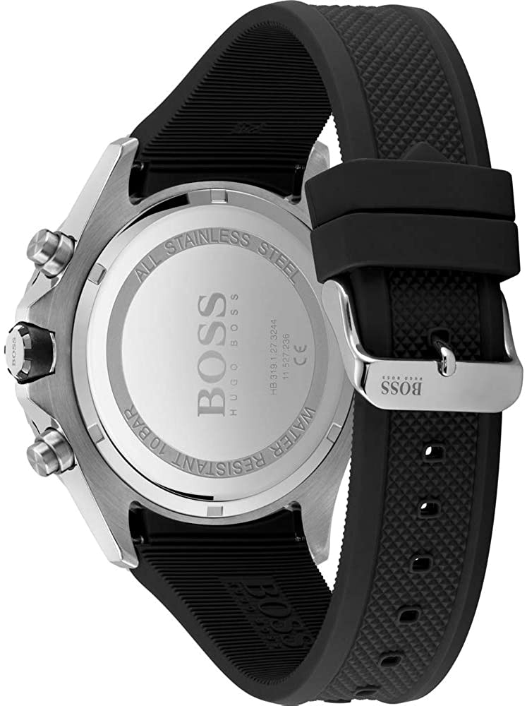 Hugo Boss Globetrotter Black Dial Black Silicone Strap Watch for Men - 1513820