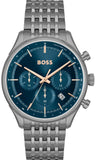 Hugo Boss Gregor Chronograph Blue Dial Grey Steel Strap Watch For Men - 1514083