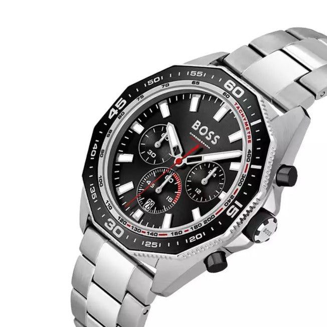 Hugo Boss Intensity Chronograph Black Dial Silver Steel Strap Watch For Men - 1513680