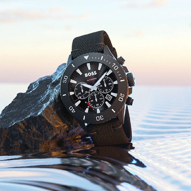 Hugo Boss Admiral Chronograph Black Dial Black Nylon Strap Watch for Men - 1513918
