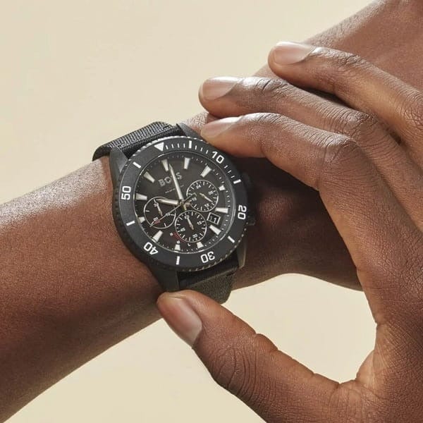 Hugo Boss Admiral Chronograph Black Dial Black Nylon Strap Watch for Men - 1513918