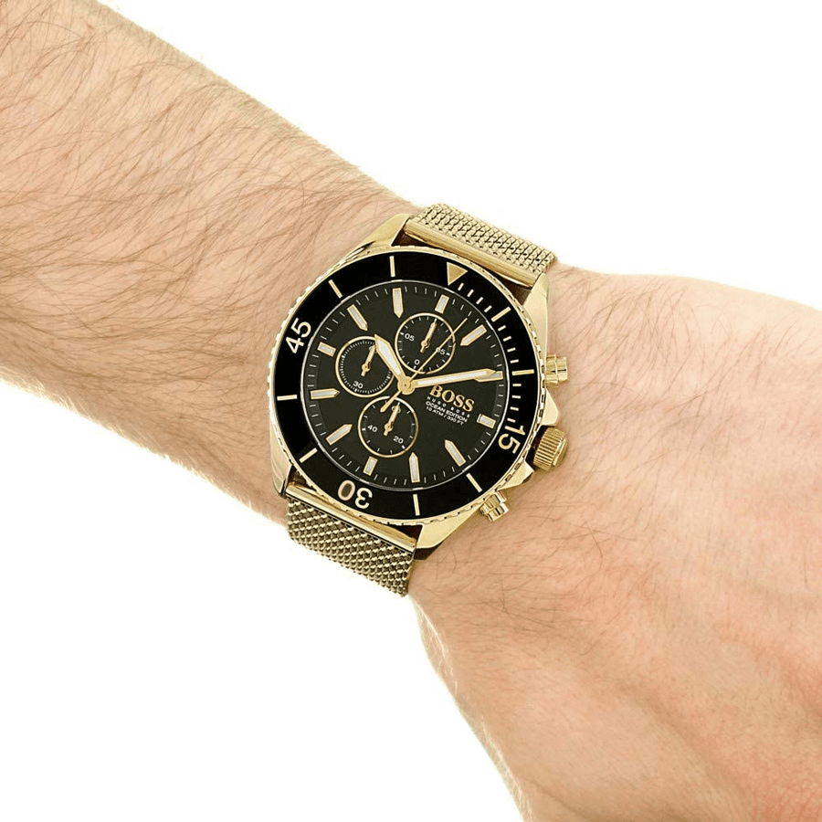 Hugo Boss Admiral Chronograph Black Dial Gold Mesh Bracelet Watch for Men - 1513906