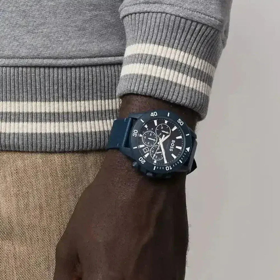 Hugo Boss Admiral Chronograph Blue Dial Blue Nylon Strap Watch for Men - 1513919