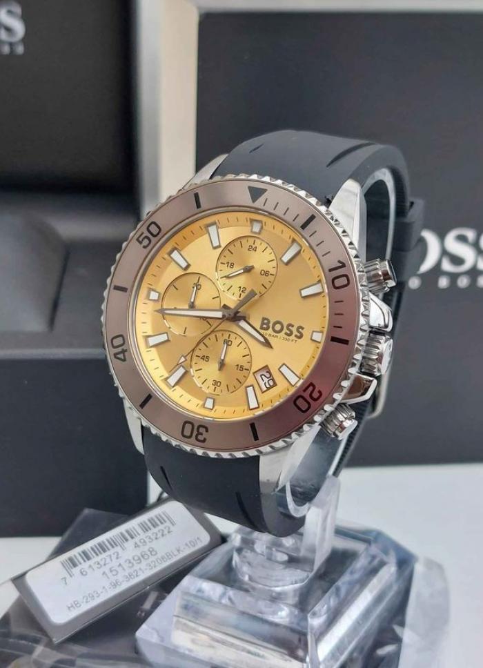 Hugo Boss Admiral Yellow Dial Black Rubber Silicone Strap Watch for Men - 1513968
