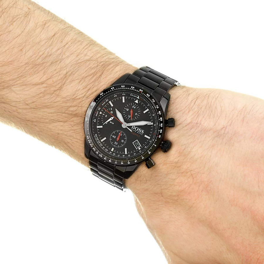 Hugo Boss Aero Black Dial Black Steel Strap Watch for Men - 1513771