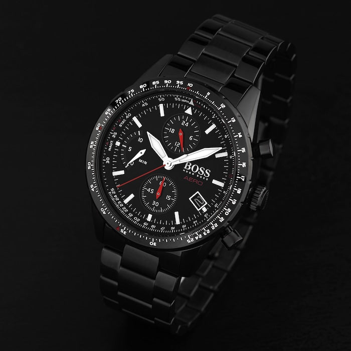 Hugo Boss Aero Black Dial Black Steel Strap Watch for Men - 1513771