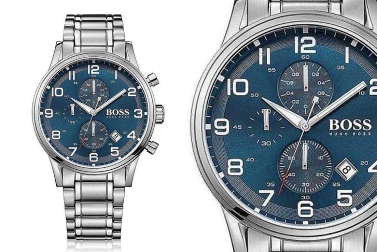 Hugo Boss Aeroliner Blue Dial Silver Steel Strap Watch for Men - 1513183