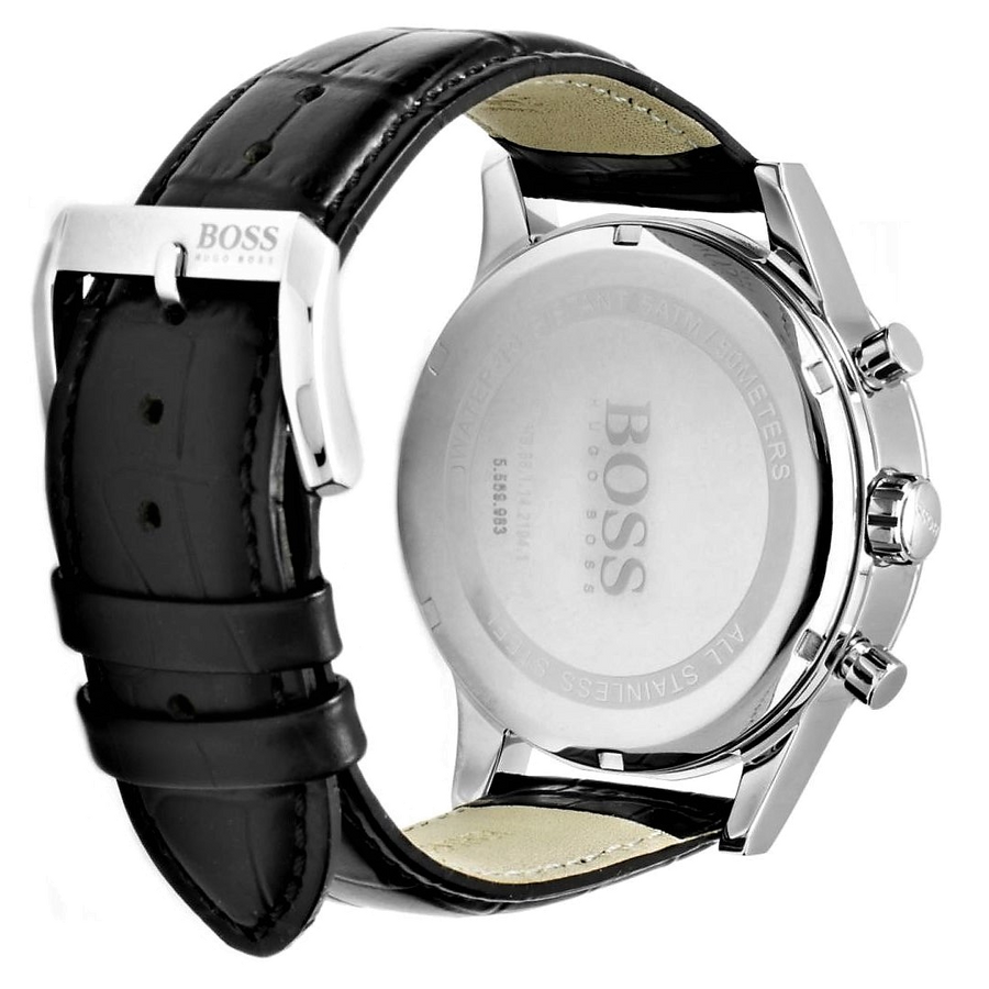 Hugo Boss Aeroliner Chronograph Black Dial Black Leather Strap Watch For Men - 1512448