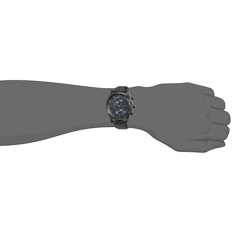 Hugo Boss Aeroliner Chronograph Black Dial Black Leather Strap Watch for Men - 1512567