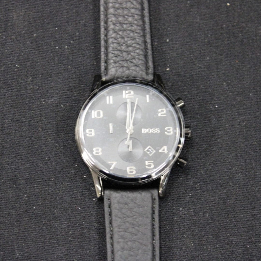 Hugo Boss Aeroliner Chronograph Black Dial Black Leather Strap Watch for Men - 1512567