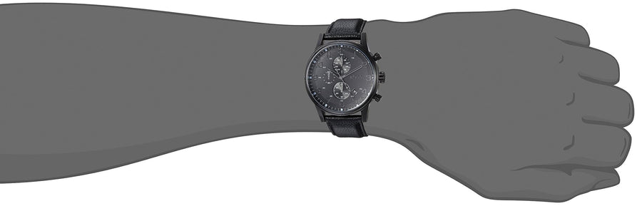 Hugo Boss Aeroliner Chronograph Black Dial Black Leather Strap Watch for Men - 1512567