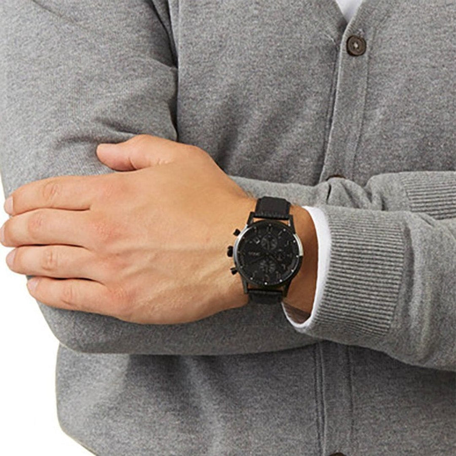 Hugo Boss Aeroliner Chronograph Black Dial Black Leather Strap Watch for Men - 1512567