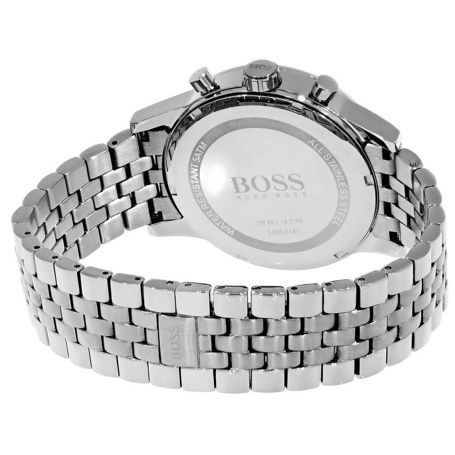 Hugo Boss Aeroliner Chronograph Black Dial Silver Steel Strap Watch For Men - 1512446