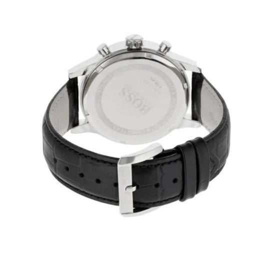 Hugo Boss Aeroliner Chronograph Quartz Black Dial Black Leather Strap Watch For Men - HB1512448
