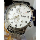 Hugo Boss Aeroliner Chronograph Quartz White Dial Silver Steel Strap Watch For Men - HB1512445