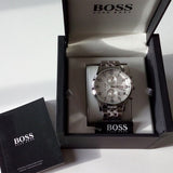 Hugo Boss Aeroliner Chronograph Quartz White Dial Silver Steel Strap Watch For Men - HB1512445