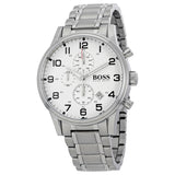 Hugo Boss Aeroliner Chronograph White Dial Silver Steel Strap Watch for Men - 1513182