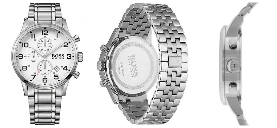 Hugo Boss Aeroliner Chronograph White Dial Silver Steel Strap Watch For Men - 1512445