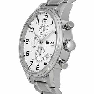 Hugo Boss Aeroliner Chronograph White Dial Silver Steel Strap Watch For Men - 1512445