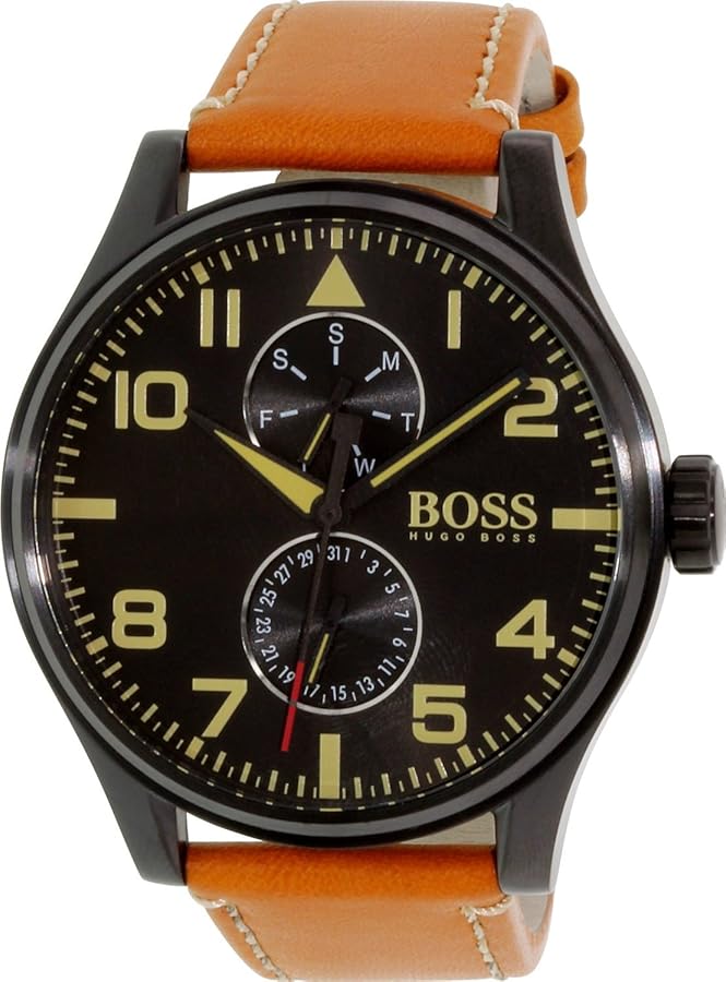 Hugo Boss Aeroliner Maxx Chronograph Black Dial Brown Leather Strap Watch For Men - 1513082