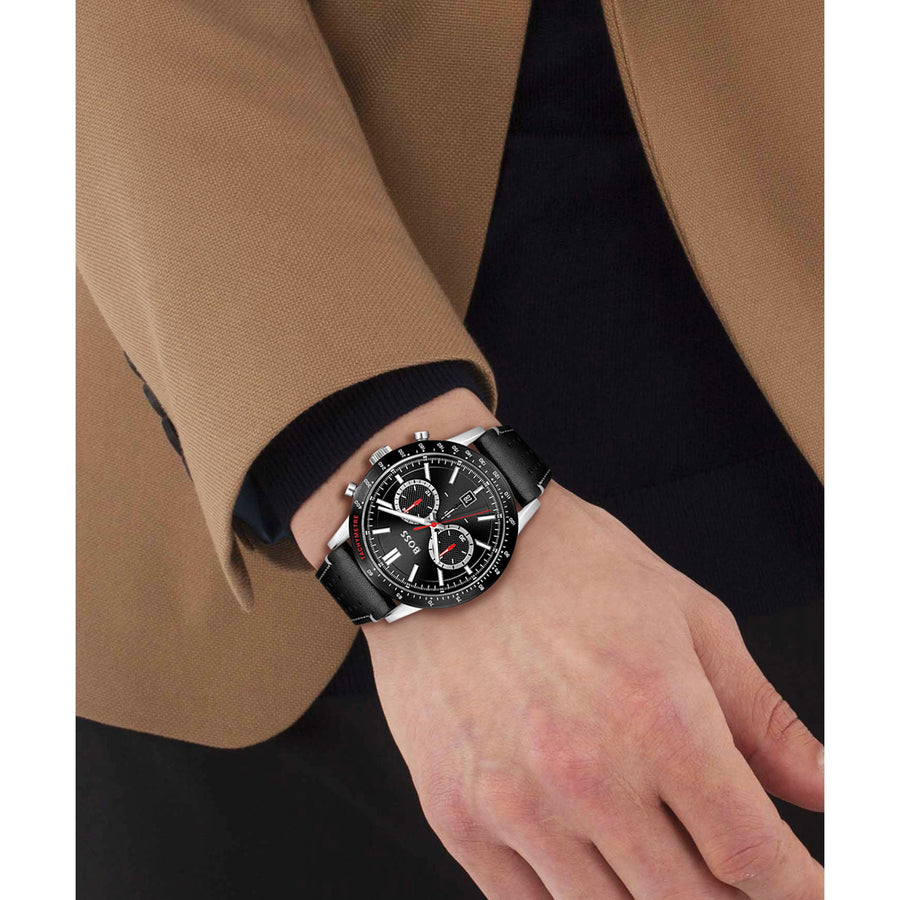 Hugo Boss Allure Black Dial Black Leather Strap Watch for Men - 1513920