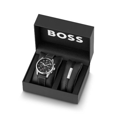 Hugo Boss Allure Black Dial Black Leather Strap Watch for Men - 1513920