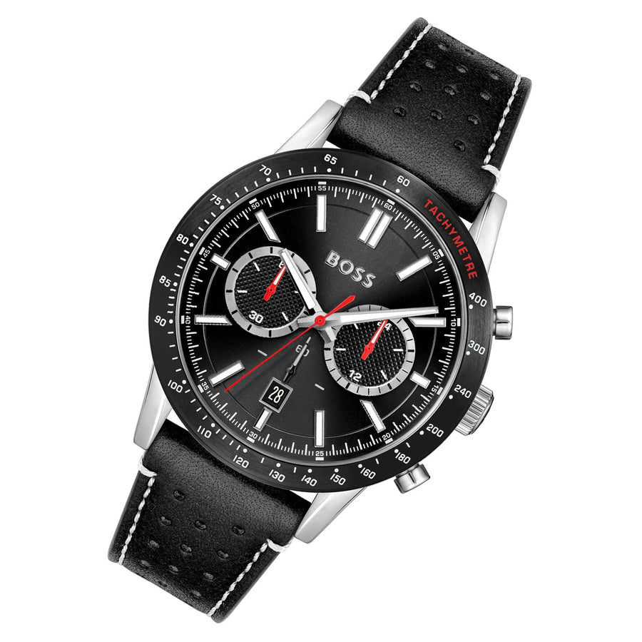 Hugo Boss Allure Black Dial Black Leather Strap Watch for Men - 1513920