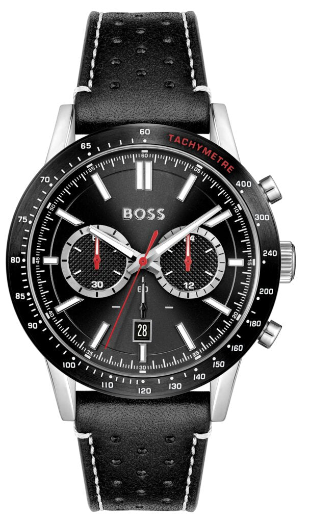 Hugo Boss Allure Black Dial Black Leather Strap Watch for Men - 1513920